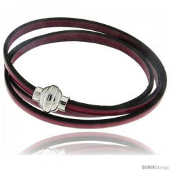 Surgical Steel Italian Leather Wrap Massai Bracelet w/ Super Magnet Clasp, Color Fuchsia