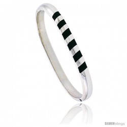 Sterling Silver Malachite Inlay Striped Bangle Bracelet Handmade, 1/4 in wide