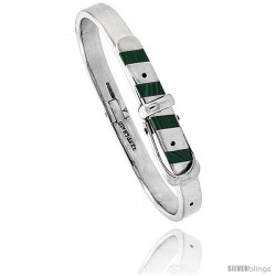 Sterling Silver Malachite Inlay Belt Buckle Bangle Bracelet Handmade, 1/4 in wide