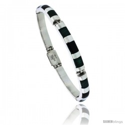 Sterling Silver Malachite & Black Onyx Bar Link Bracelet 1/4 in wide