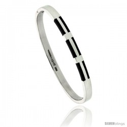 Sterling Silver Bangle Bracelet w/ Black Onyx Inlay, 3/16 in wide