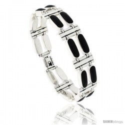 Sterling Silver Rectangular Bar Bracelet Double Row All Black Resin, Fold Over Clasp, 7 1/4 in long