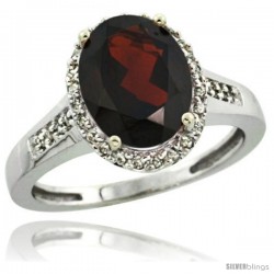 14k White Gold Diamond Garnet Ring 2.4 ct Oval Stone 10x8 mm, 1/2 in wide