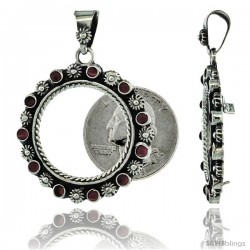 Sterling Silver 24 mm Quarter Dollar (25 Cents) Coin Frame Bezel Pendant w/ Floral Edge Design -Style Xcfs24