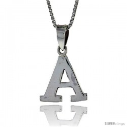 Sterling Silver Block Initial Letter A Aphabet Pendant Highly Polished, 1/2 in tall