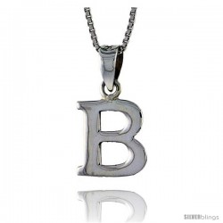 Sterling Silver Block Initial Letter B Aphabet Pendant Highly Polished, 1/2 in tall