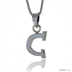 Sterling Silver Block Initial Letter C Aphabet Pendant Highly Polished, 1/2 in tall