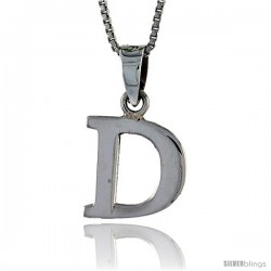 Sterling Silver Block Initial Letter D Aphabet Pendant Highly Polished, 1/2 in tall