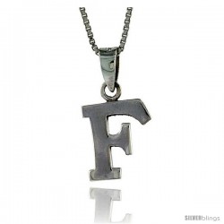 Sterling Silver Block Initial Letter F Aphabet Pendant Highly Polished, 1/2 in tall