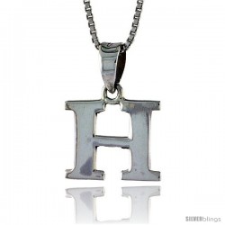 Sterling Silver Block Initial Letter H Aphabet Pendant Highly Polished, 1/2 in tall