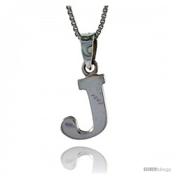 Sterling Silver Block Initial Letter J Aphabet Pendant Highly Polished, 1/2 in tall
