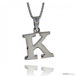 Sterling Silver Block Initial Letter K Aphabet Pendant Highly Polished, 1/2 in tall