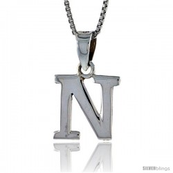 Sterling Silver Block Initial Letter N Aphabet Pendant Highly Polished, 1/2 in tall