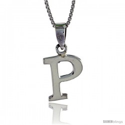 Sterling Silver Block Initial Letter P Aphabet Pendant Highly Polished, 1/2 in tall