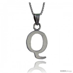 Sterling Silver Block Initial Letter Q Aphabet Pendant Highly Polished, 1/2 in tall