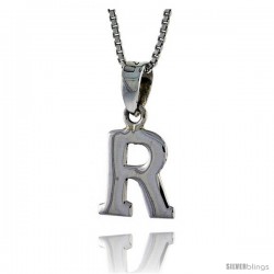 Sterling Silver Block Initial Letter R Aphabet Pendant Highly Polished, 1/2 in tall