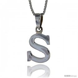 Sterling Silver Block Initial Letter S Aphabet Pendant Highly Polished, 1/2 in tall