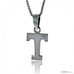 Sterling Silver Block Initial Letter T Aphabet Pendant Highly Polished, 1/2 in tall