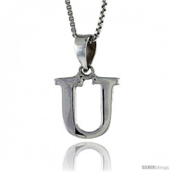 Sterling Silver Block Initial Letter U Aphabet Pendant Highly Polished, 1/2 in tall