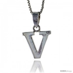 Sterling Silver Block Initial Letter V Aphabet Pendant Highly Polished, 1/2 in tall