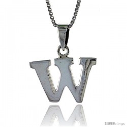 Sterling Silver Block Initial Letter W Aphabet Pendant Highly Polished, 1/2 in tall