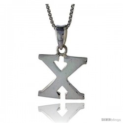 Sterling Silver Block Initial Letter X Aphabet Pendant Highly Polished, 1/2 in tall