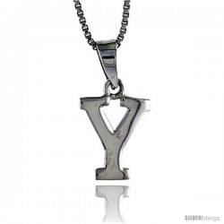 Sterling Silver Block Initial Letter Y Aphabet Pendant Highly Polished, 1/2 in tall