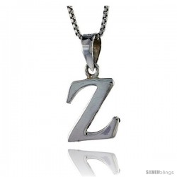 Sterling Silver Block Initial Letter Z Aphabet Pendant Highly Polished, 1/2 in tall