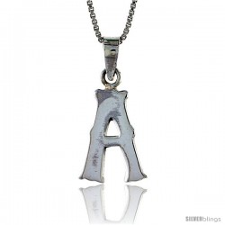 Sterling Silver Block Initial Letter A Aphabet Pendant Highly Polished, 3/4 in tall