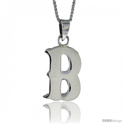 Sterling Silver Block Initial Letter B Aphabet Pendant Highly Polished, 3/4 in tall