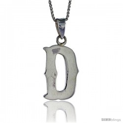 Sterling Silver Block Initial Letter D Aphabet Pendant Highly Polished, 3/4 in tall