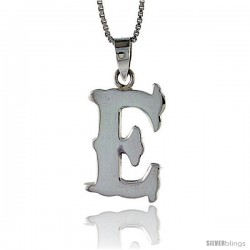 Sterling Silver Block Initial Letter E Aphabet Pendant Highly Polished, 3/4 in tall