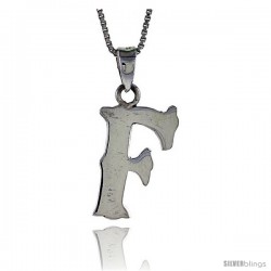 Sterling Silver Block Initial Letter F Aphabet Pendant Highly Polished, 3/4 in tall