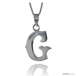 Sterling Silver Block Initial Letter G Aphabet Pendant Highly Polished, 3/4 in tall