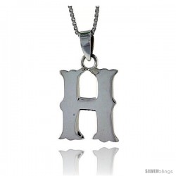 Sterling Silver Block Initial Letter H Aphabet Pendant Highly Polished, 3/4 in tall