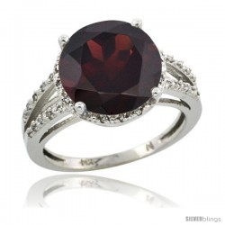 14k White Gold Diamond Garnet Ring 5.25 ct Round Shape 11 mm, 1/2 in wide