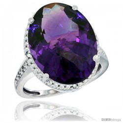 10k White Gold Diamond Amethyst Ring 13.56 Carat Oval Shape 18x13 mm, 3/4 in (20mm) wide