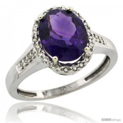 10k White Gold Diamond Amethyst Ring 2.4 ct Oval Stone 10x8 mm, 1/2 in wide