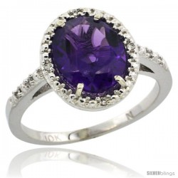 10k White Gold Diamond Amethyst Ring 2.4 ct Oval Stone 10x8 mm, 1/2 in wide -Style Cw901111