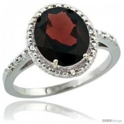 14k White Gold Diamond Garnet Ring 2.4 ct Oval Stone 10x8 mm, 1/2 in wide -Style Cw410111