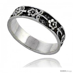 Sterling Silver Flower Wedding Band Ring 1/4 in wide