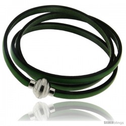 Surgical Steel Italian Leather Wrap Massai Bracelet w/ Super Magnet Clasp, Color Green