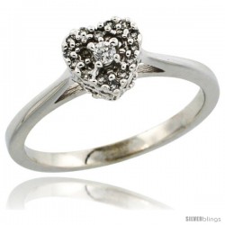 10k White Gold Heart-shaped Diamond Engagement Ring w/ 0.086 Carat Brilliant Cut Diamonds, 1/4 in. (6.5mm) wide