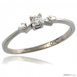 10k White Gold Solitaire Diamond Engagement Ring w/ 0.077 Carat Brilliant Cut Diamond, 1/8 in. (3mm) wide