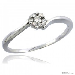 10k White Gold Flower Cluster Diamond Engagement Ring w/ 0.12 Carat Brilliant Cut Diamonds, 3/16 in. (4.5mm) wide