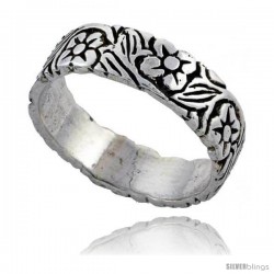 Sterling Silver Flower Vine Wedding Band Ring 3/16 in wide