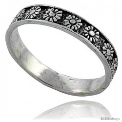 Sterling Silver Thin Flower Wedding Band Ring