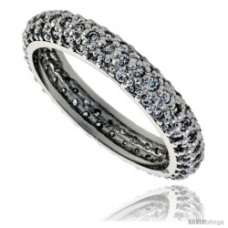 Sterling Silver Micro Pave Cubic Zirconia Domed Eternity Band Ring 1/8 in wide