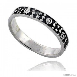 Sterling Silver Thin Stars, Hearts & Flowers Wedding Band Ring