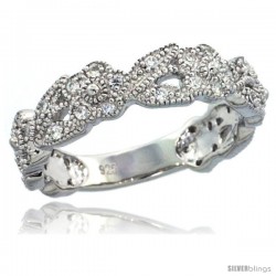 Sterling Silver Vintage Style Floral Vine Ring w/ Brilliant Cut CZ Stones, 7/32 in. (5.5 mm) wide